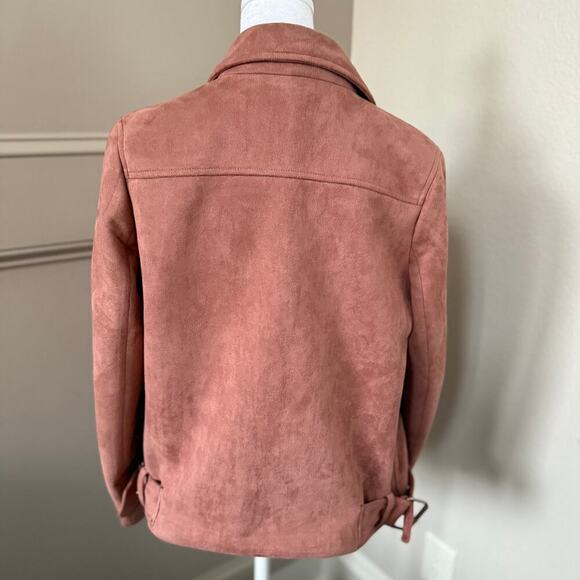 Missguided Faux-suede Moto Biker Jacket Size 6 Dusty Pink - Picture 6 of 9